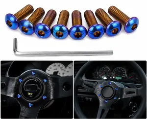 Neo Chrome Steering Wheel Bolts M5x0.8 – Titanium Burnt Blue Hex Socket Screws for Racing Steering Wheels, Horn Buttons & Quick Release Kits, Universal Car Interior JDM Accessories