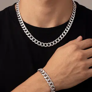 YM 2-Piece 18K Gold Plated & Silver Thick Wide Cuban Link Chain Set - Heavy-Duty Stainless Steel Waterproof Hip Hop Necklace for Men