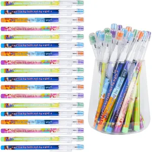 48 count HB  Verses Pencils Religious Pop Up Plastic Multipoint Pencil Multicolor Non Sharpening Stackable Pencils Religious Christian Pencil Sunday School Gifts