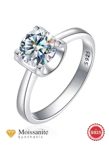 S925 Sterling Silver Synthetic Moissanite Sunflower Design Engagement Ring, Luxury Four Claws 1ct Advanced Synthetic Moissanite Ring, Fashion Jewelry Accessories for Women Solitaire Engagement Rings