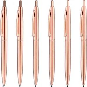 6 Pack Rose  Click Ballpoint Pens -1.0mm Medium Point Black Ink with 6 Stainless Steel Refills for Business Office Students Teachers Wedding Christmas