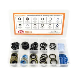 102 PCS 12 Types Rubber Oil Drain Plug Gasket Assortment Kit Replacement for 097-021, 097-025, 097-035, 55196309, 097-116, 097-119, 097-115, 097-139, 097-146 M12 M14