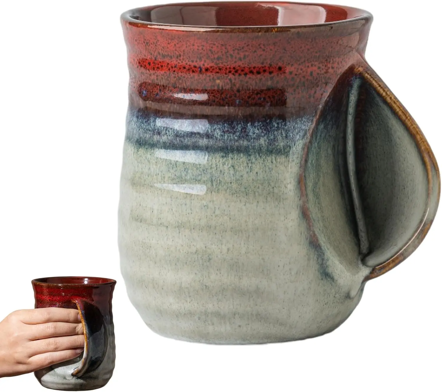 20oz Large Heavyweight Hand Warmer Coffee Mug Black-Red, Large Capacity Heavyweight Ceramic, Built-in Hand Warmer Pocket, Microwave & Dishwasher Safe, Unique Gift Idea