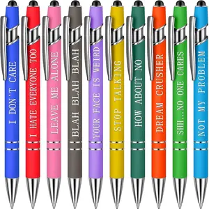 10 Color Rainbow Pen, 10pcs/set Personality Funny Slogan Pen, Multi-functional Black Ballpoint, Capacitive Stylus, for Mobile Phone School Office Gifts, Funny Teacher Pens