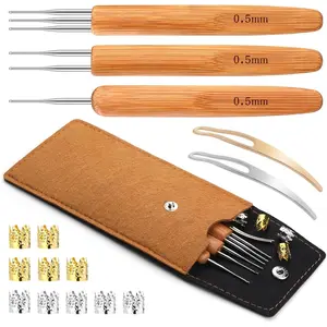 3 count Dreadlocks Crochet Hooks for Hair, Braid Hair Dreadlocks  Weaving Crochet with Felt Bag,  Handle Crochet Hook for Hair Dreadlock Braid Craft 0.5mm(1, 2, 3 Hooks)