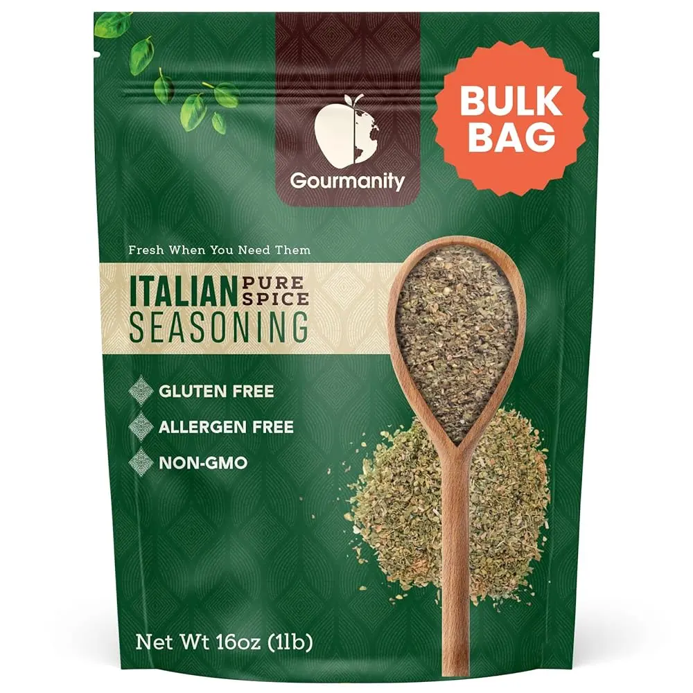 Gourmanity Italian Seasoning Blend of Oregano Basil Marjoram Rosemary and Thyme for Spaghetti Pizza Pasta Salad Salt-Free Non-GMO 1lb Bag