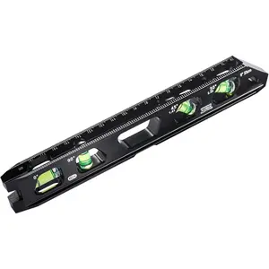 9 Inch  Torpedo Level with 4 Bubble Vials, V-Groove &  Rails, Black  Alloy Construction