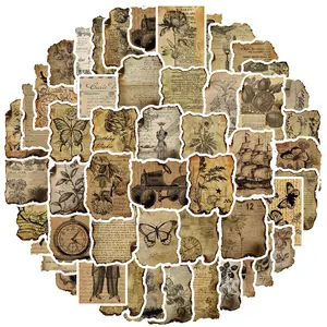 Vintage Manuscript Sticker, 50pcs/set Vintage Aged Paper Design Old Fashion Decorative Sticker, Retro Crafts, Decoupage Stationary Supplies, Ornaments