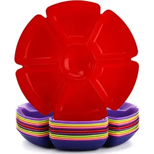12 count Plastic Snack Serving Tray, 12 Inch Unbreakable Chip and Dip Divided Serving Plates, Round 7 Compartments Multifunctional  Platter for Snack, Nuts, Candy, Dried Fruit, Veggies