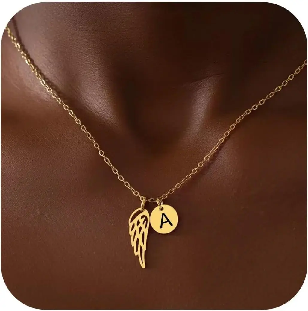 Angel Wing Memorial Initial Necklace for Loss of Mom or Dad, Sympathy Gift, Hug from Heaven Keepsake Pendant, Remembrance Jewelry for Women