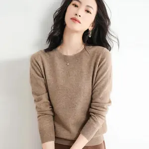 Classic Winter Cashmere/Merino Wool Crewneck Long-Sleeve Sweater – Soft, Warm Basic Knitwear Top