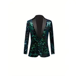 Men's Green Sequined Blazer - Fashion Long Sleeve Jacket with Sparkling Abstract Patterns for Parties, Weddings, Proms and Shows, Party Dress, Hosting Dress