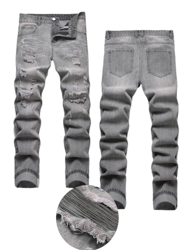 Men's Straight-Leg Ripped Jeans Four Seasons Comfortable Casual Black light blue dark blue gray Slim Fit Vintage Pantalones Para Hombre Washed Denim Pants in Various Colors