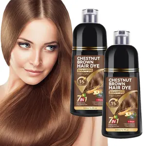 500ml chestnut brown hair dye shampoo, hair dye, Hair Coloring, shampoo and hair care three in one, easy to use, 7-in-1 herbal extract gentle and non irritating, family wear, making hair look healthier and more shiny, suitable for both men and women