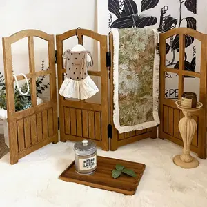 Vintage Wooden Pet Photo Backdrop Screen, Foldable Farmhouse Pet Photography Prop, Decorative Pet Gate for Small Dogs Cats