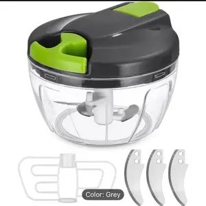 Manual Food Chopper Grey with 4 Blades for Efficient Chopping and Slicing