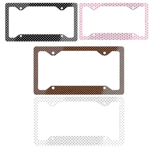 Polka Dot License Plate Frame  Cute Aesthetic Car Tag Holder, Black Pink Brown White 12.3x6.5_ Aluminum Frame for Women & Girls