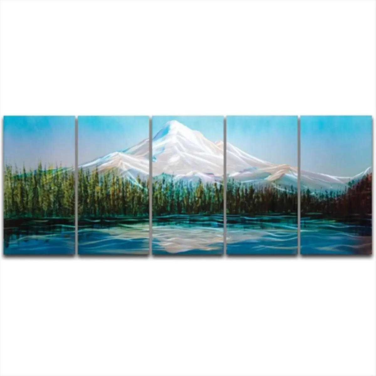 212 MAIN Aluminium Mt. Hood 5-Panel Handmade Artwork, 59x24in Frameless Float Print, 3D Metal Light Nature-Themed Home Decoration Hanging Wall Art