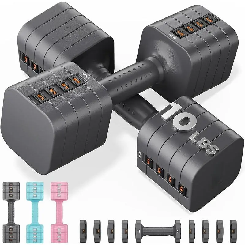 5-in-1 Adjustable Dumbbell Set of 2, 20LBS/10LBS Hand Weights for Women, 1s-Adjust Dual-Stable Dumbbell Set for Women Home Gym & Outdoor