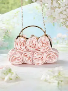 Satin Rose Floral Evening Bag, Chain Handbag, Fashionable Evening Bag, Perfect for Graduation Proms, Celebrations, Weddings, and Special Events