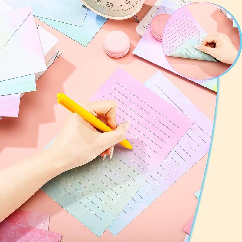 160 Packs Stationery Paper Set (50 Double Sided Stationery Writing Papers 50 Matching Envelopes) 60 Round Dot Sticker, 10 Design(Watercolor,5.5 x 8.25 Inch)