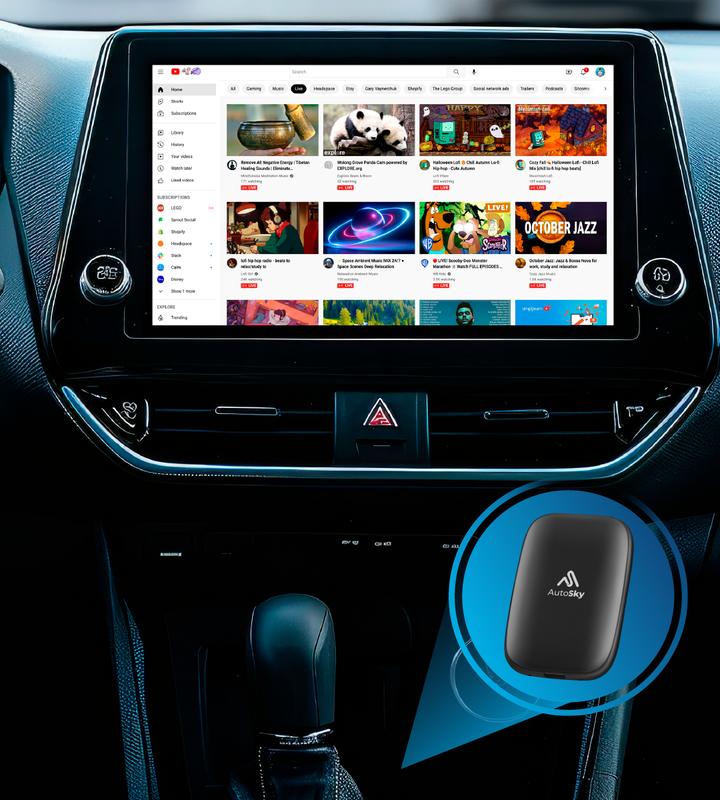 AutoSky Ai Box Lite Air - Wi-Fi and Bluetooth Connectivity, For iPhone & Androids, Requires Wired Apple CarPlay, Expandable Storage with Youtube & Netflix