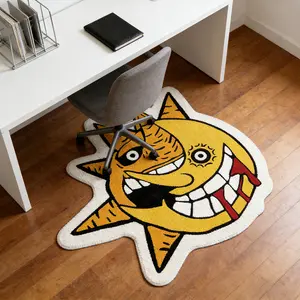 Creative Cartoon Sun Moon Carpet, Fashion Hip-Hop Style Rug, Soft Comfortable Plush Mat, Fluffy Modern Rug, Hand Wash Only, Suitable for Living Room Bedroom