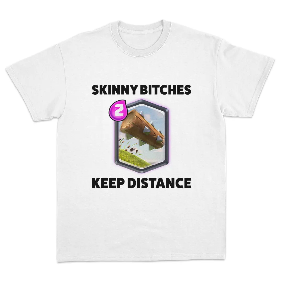 Skinny Bitches Keep Distance T-Shirt, trendy summer tee, sarcastic graphic tee, funny conversation starter shirt, retro slogan tee, minimalist funny shirt.