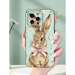 1pc Creative Easter Bunny & Egg Printed 2D Pattern Popular Couple Mobile Phone Case, Cute Cartoon Rabbit Suitable For Gifting Easter,  Cover Protective Waterproof Case Compatible With Iphone 16/15/14/13/12/11/Pro/ProMax/X/XR/XS/XSMax/7/8/Plus And Models