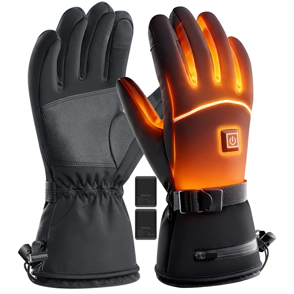 KINGTE Rechargeable Heated Gloves for Adults, Unisex Breathable Waterproof Nylon-PU Leather, 10-Second Heat Response, 3 Heating Settings, 5000mAh Battery, Touchscreen Safe for Skiing, Biking, Water-Resistant, Protective Gear Sports Gloves