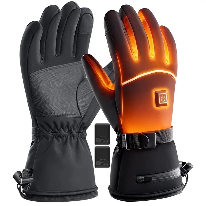 KINGTE Rechargeable Heated Gloves for Adults - Unisex Nylon-PU Leather Thermal Clothes, 10-Second Heat Response, 3 Heating Settings, 5000mAh Battery, Touchscreen Safe, Breathable, Waterproof, Biking, Skiing, Designed for Cold-Weather Adventures, Gloves Fo