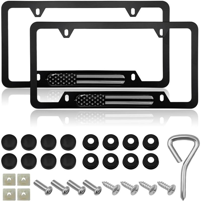2 count Flag License Plate Frame, Flag Patriotic Stainless Steel Auto Plate Cover, Rust-Proof License Plate Holder, Universal Accessories (Black) 2 count Flag License Plate Frame, Flag Patriotic Stainless Steel Auto Plate Cover, Rust-Proof License Plate Holder, Universal Accessories (Black)