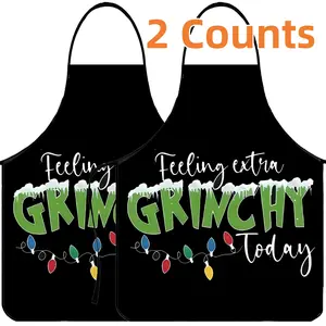 Grinchy Pattern Polyester Apron, 2 Counts Unisex Cooking Apron,Feeling Extra Grinchy Today, Summer Apron for Women,Nails Design Tool,Mother's Day Gift, christmas gift, Kitchen&Cleaning Essential