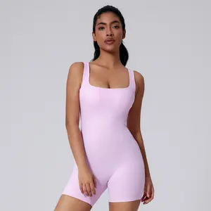 Women 2026 Tight Quick Dry Yoga Jumpsuit, beautiful Back Threaded One Piece Yoga Outfit, High Waist Tummy Control Shorts Sports Fitness Activewear for daily Workout