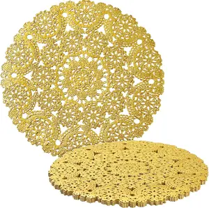 Juvale 60 Pack 10 Inch Gold Paper Doilies for Dining Table, round Decorative Medallion Lace Placemats for Wedding