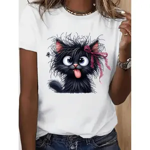 Stylish Short Sleeve TShirt with Bow Print Elegant Cute Versatile Wear for Holidays Commuting and Celebrations Ideal Gift for Women's Birthdays
