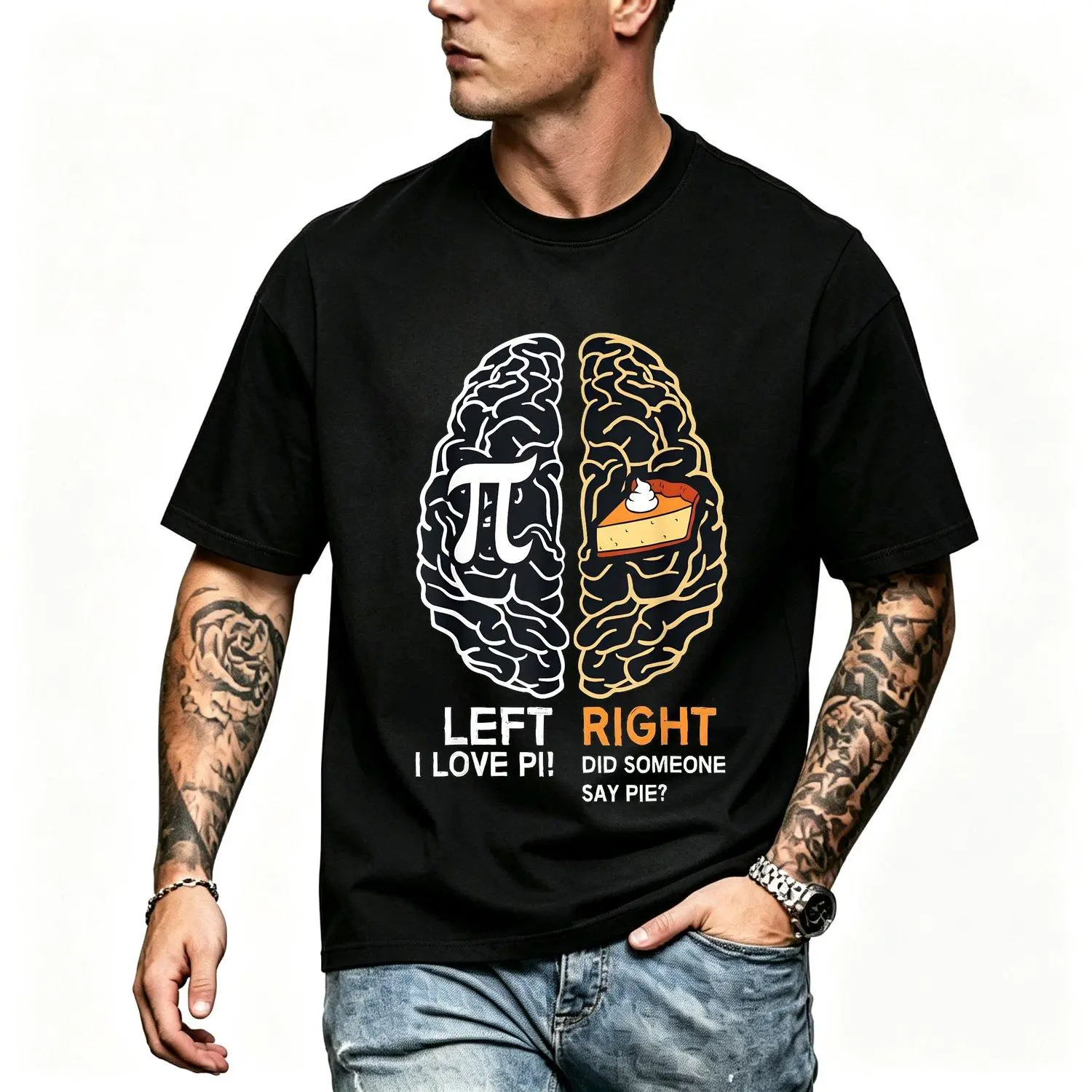 Men Short sleeve T shirts Featuring Funny Pi Day Left Vs Right Brain Pie Shirt Math Geek Gift Novelty Casual Tee
