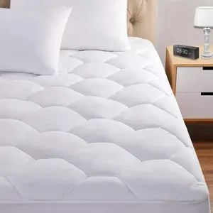 Ultra Soft Quilted Fitted Mattress Pad 8-21" Deep Pocket Protector Topper Cover Fit for Dorm Home Hotel White