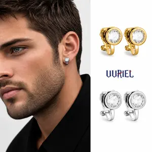 UURiel Clip On Stud Earrings for Women and Men, 7mm Round Cubic Zirconia No Piercing Earrings, Hypoallergenic Waterproof Stud Ear Clips, Non Pierced Earrings in Golden-Plated or Silver