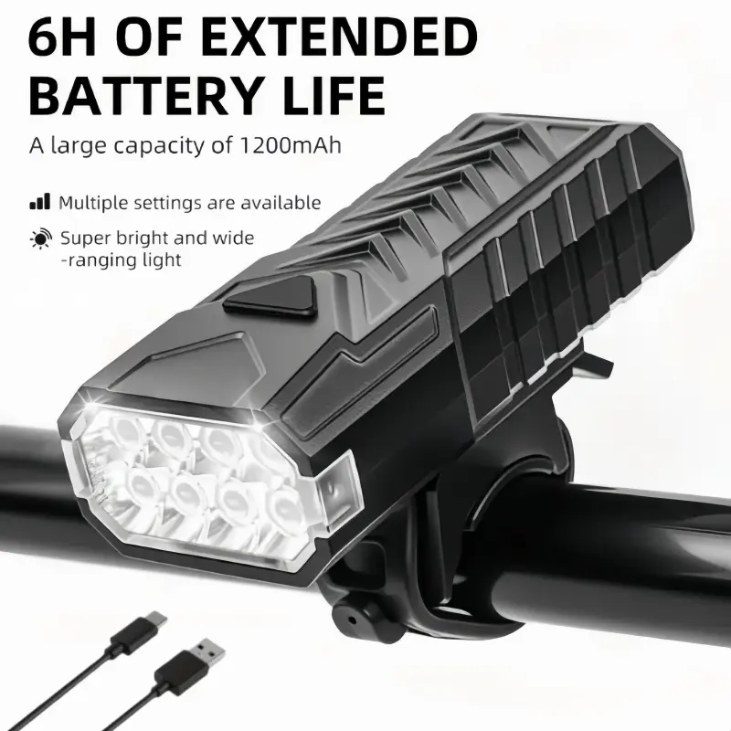8 LED Bicycle Light Cycling Flashlight High Lumens Super Bright 3 Modes USB Rechargeable 1200 mAh Front & Rear Bike Headlight for Road Mountain Night Riding