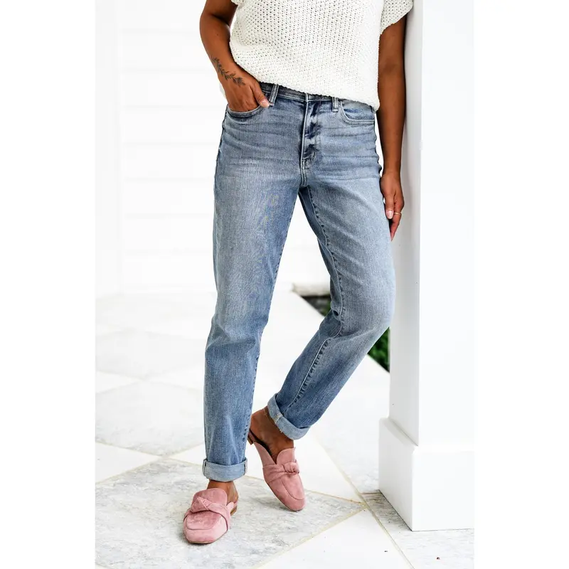 Judy Blue Work From Home Mid Rise Bleach Washed Boyfriends