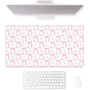 Pink Bow Cute Desk Pad Protector Cover Mat, Pink Coquette Mouse Pad, Bow Desk Accessories Office Supplies (14" X 24")