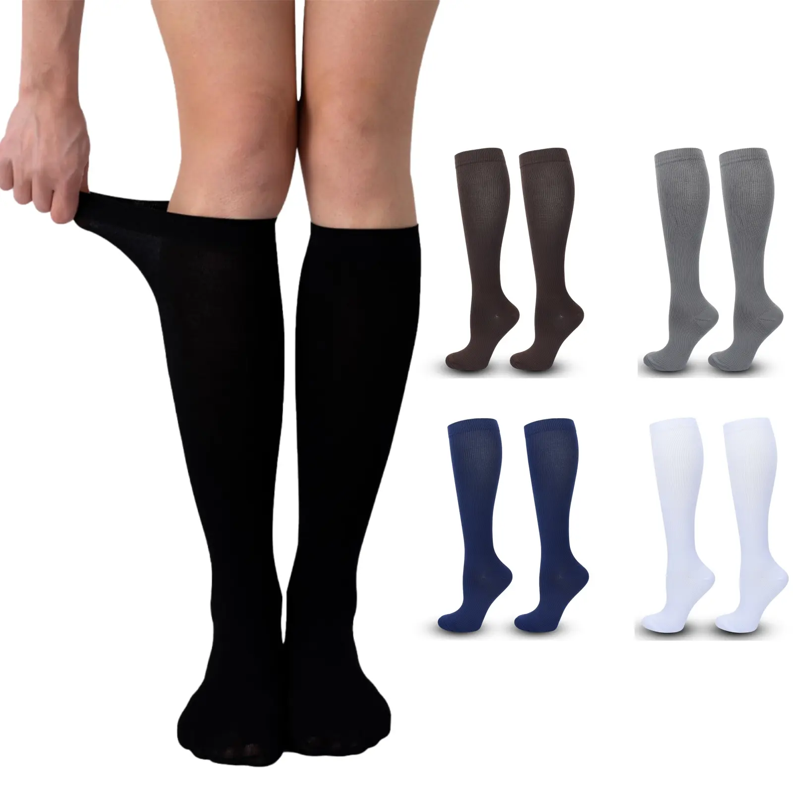Women's Compression Socks, Unisex Plain All-Season Knee-High Support Socks (3/5 Packs) - Firm Leg Support, Daily Wear, Ideal for Nurses, Runners, Compression Socks Women