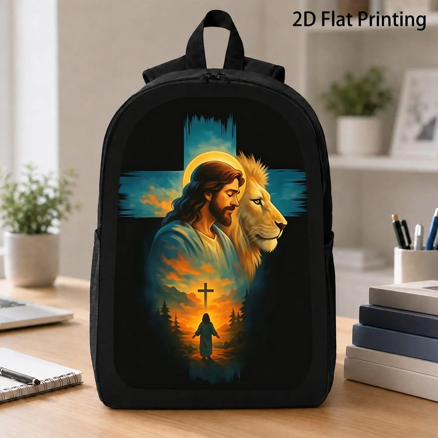 1pc 2D FLAT Jesus Lightweight Zippered Backpack Suitable for School Church Travel Religious Bookbag with Jesus Print Ideal Gift for Teenager Youth Adult Rucksack Bag