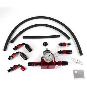 Fuel Pressure Regulator Kit 0-100psi with Gauge 6AN Fuel Line Fitting Universal Adjustable Aluminum 1005 Red