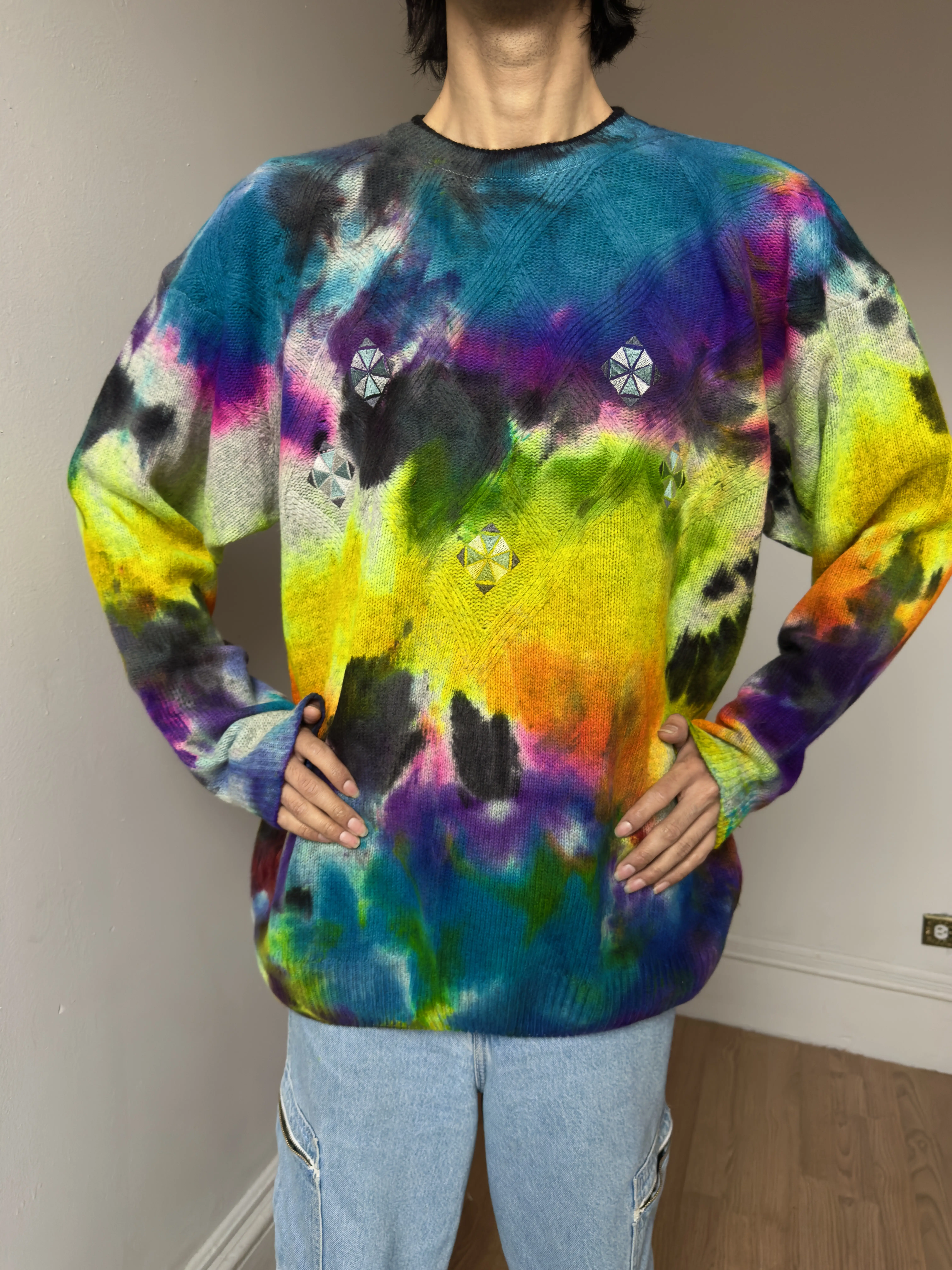 Men’s L Dark rainbow sweater 95% Lambswool