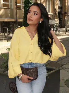 SHIRTS & BLOUSES Women's Long Sleeve Top Linen shirt Oversized Collared Blouse Loose - Fit Shirts Button Up Top Yellow Pink Striped Daily Office Trendy Casual Elegance Style 2025 Women’s Fashion Comfortable Breathable Top