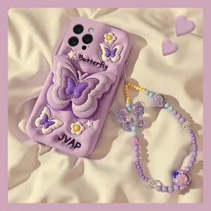 INS Flower Butterfly Stretch Stand Compatible with Apple 16 Phone Case 15 Pro 14 Pro Girls 12 Protective Cover Protection Protector