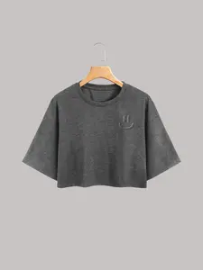 Women's Cartoon Face Print Round Neck Tee, Fashion Casual Crew Neck T-Shirt for Daily Holiday Vacation Outdoor Wear, Ladies Clothes for Summer, Top