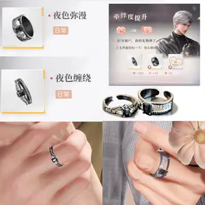 Love And Deepspace Sylus Cosplay Rings Game Intimate Couple Rings Black Gemstone Alloy   Vintage gemstone jewelry with rings cluster engagement Sparkling Zircon Inlay engagement rings